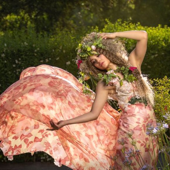 Sample Gown Only-ADRIENNE Pink Ivory Silk Chiffon Lace Wedding Gown - Picture 13 of 15